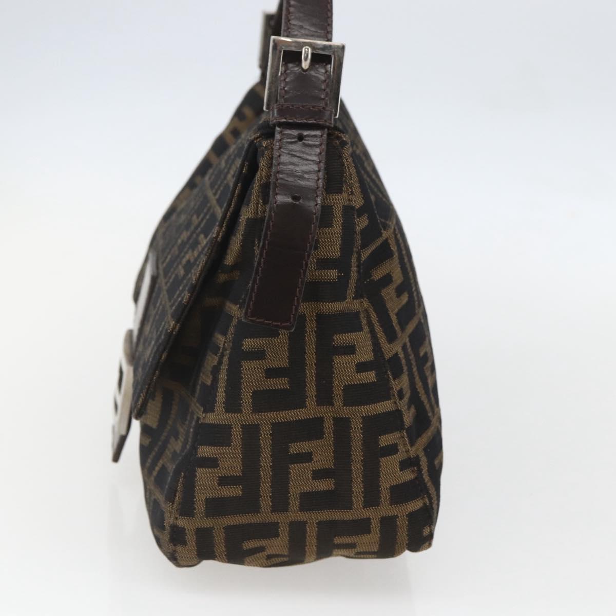 FENDI Zucca Canvas Mamma Baguette Shoulder Bag Black Brown Auth 157797