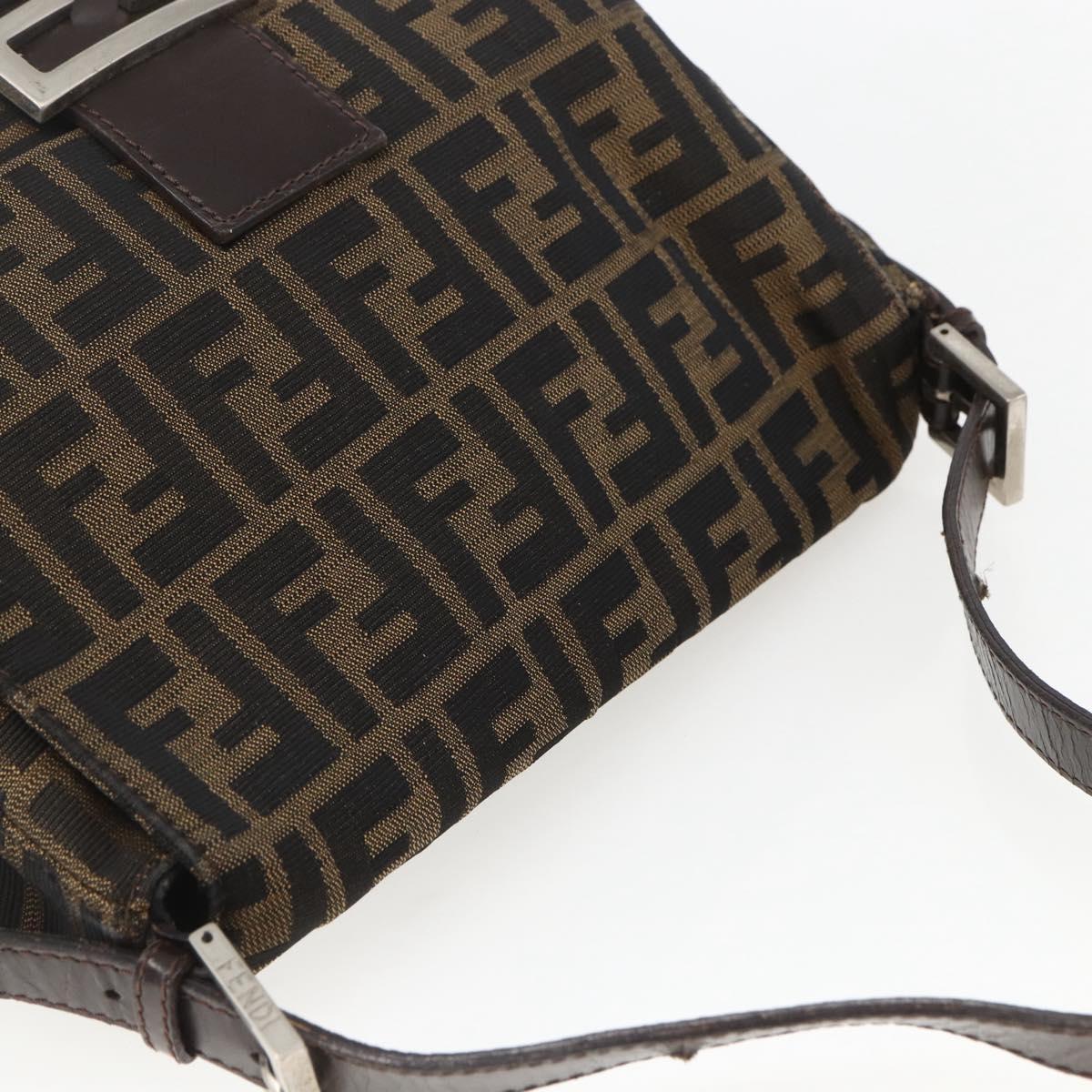 FENDI Zucca Canvas Mamma Baguette Shoulder Bag Black Brown Auth 157797
