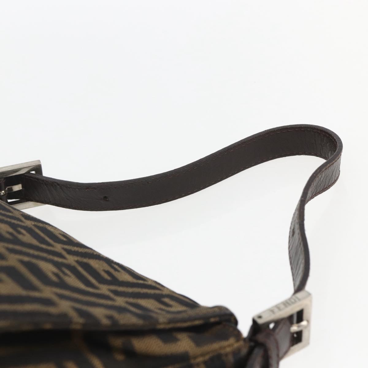 FENDI Zucca Canvas Mamma Baguette Shoulder Bag Black Brown Auth 157797