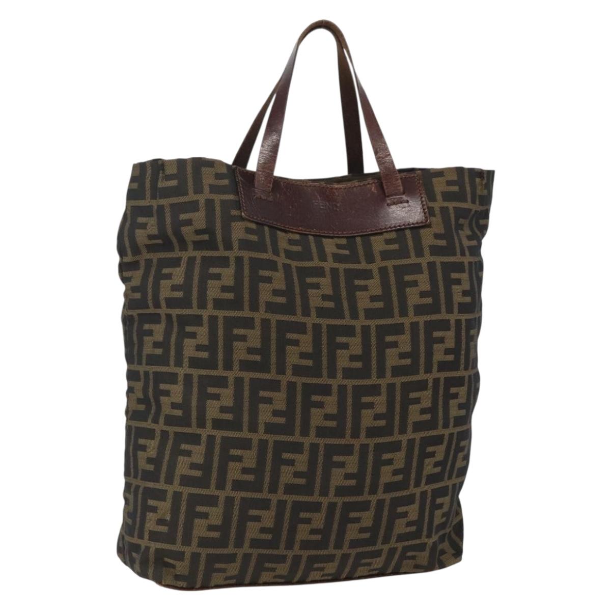 FENDI Zucca Canvas Hand Bag Black Brown Auth 157798