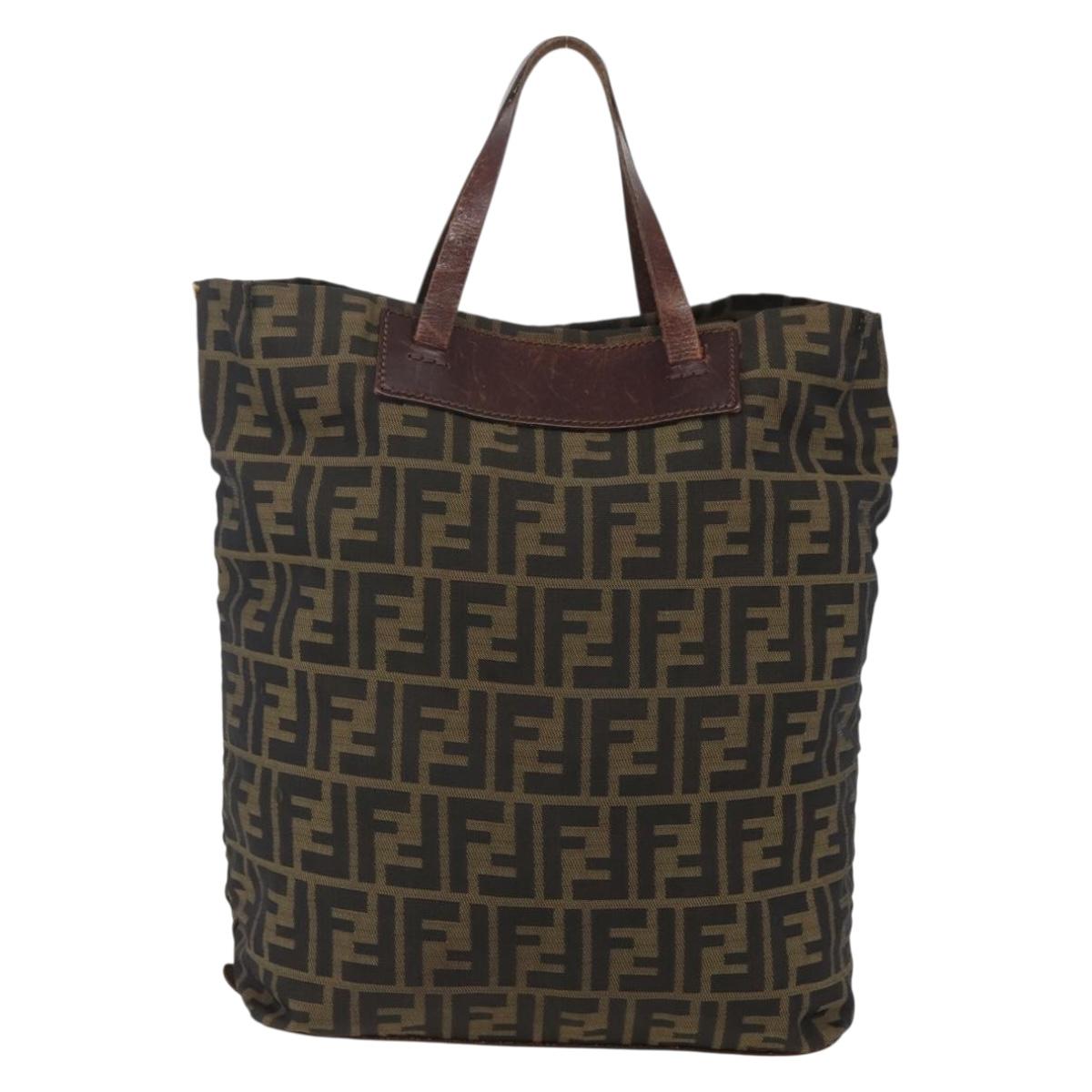 FENDI Zucca Canvas Hand Bag Black Brown Auth 157798