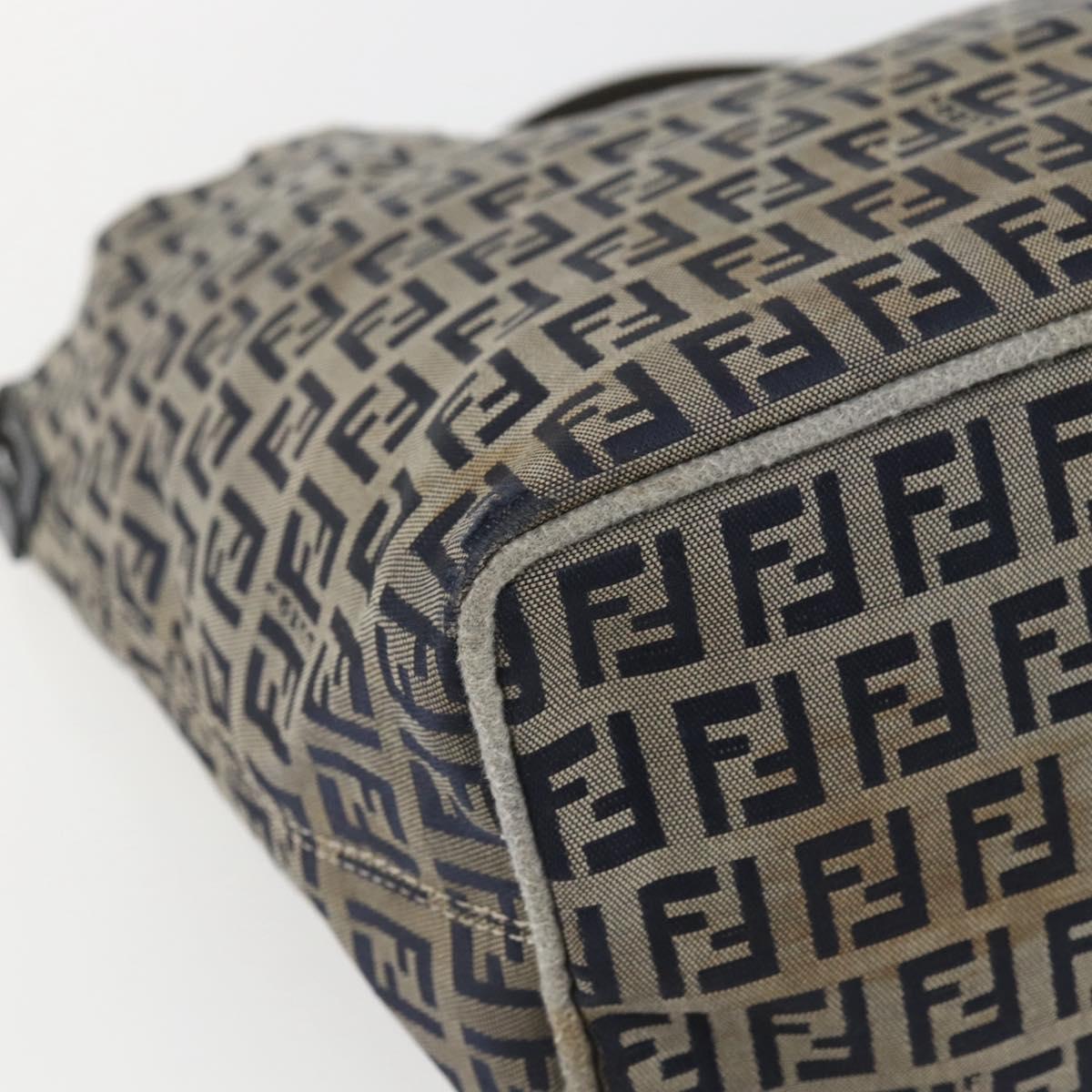 FENDI Zucchino Canvas Shoulder Bag Navy Silver Auth 157799