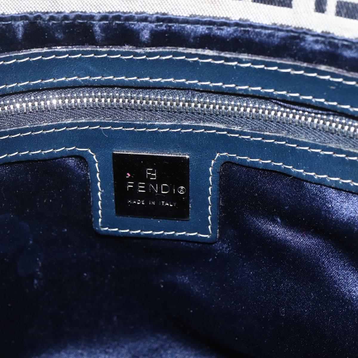 FENDI Zucchino Canvas Shoulder Bag Navy Silver Auth 157799