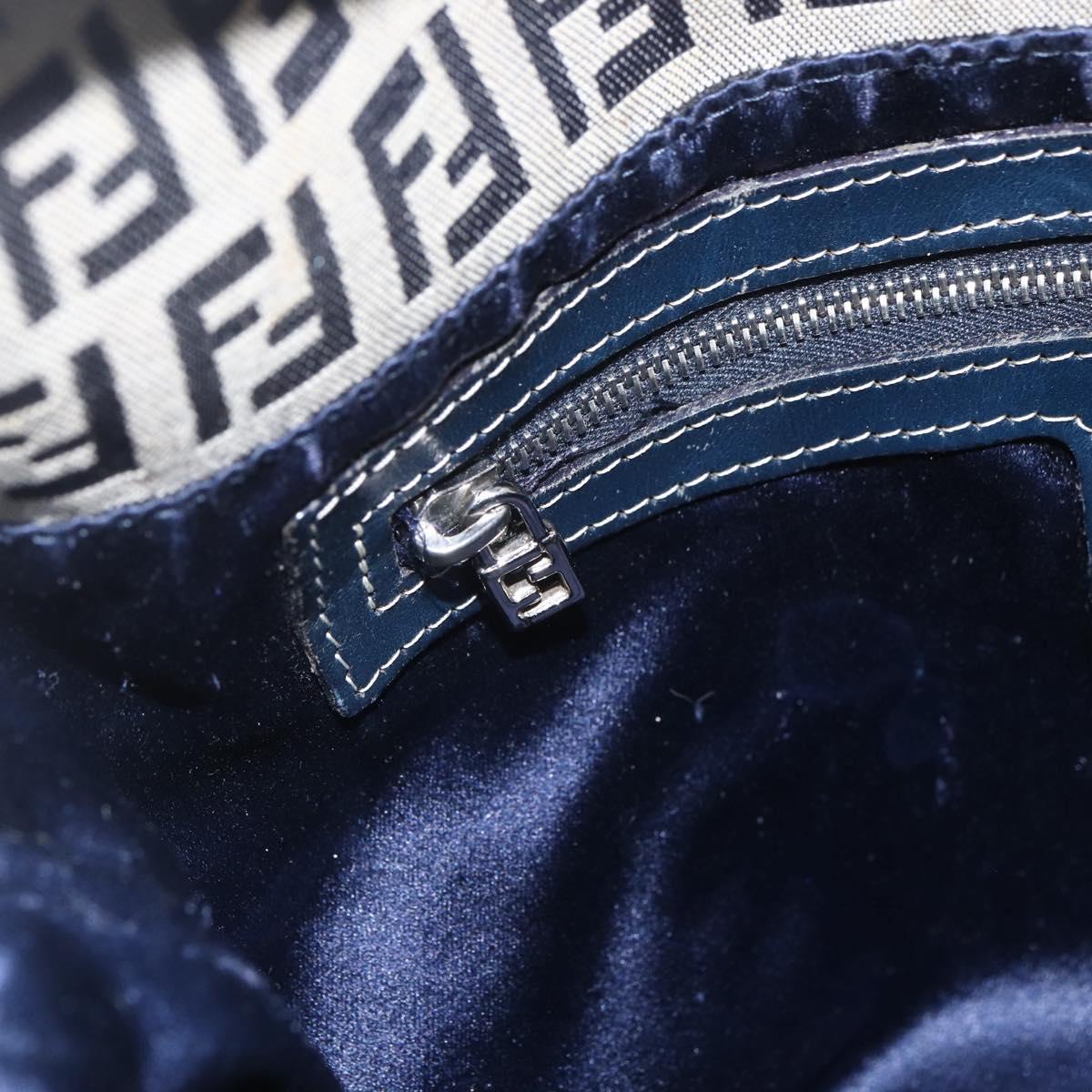 FENDI Zucchino Canvas Shoulder Bag Navy Silver Auth 157799