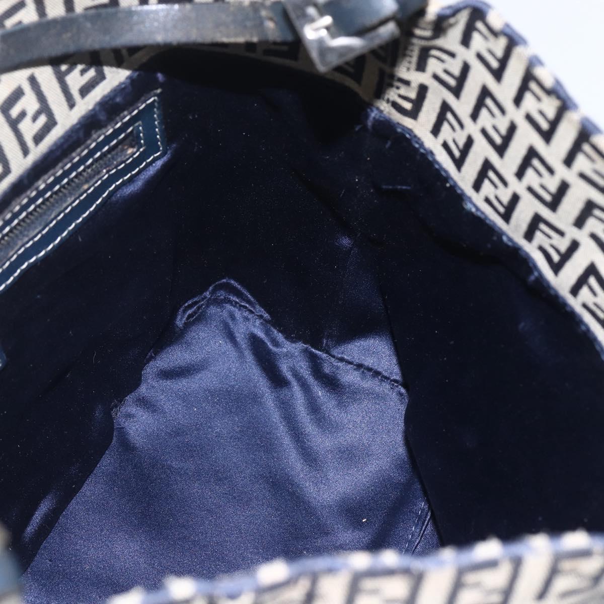 FENDI Zucchino Canvas Shoulder Bag Navy Silver Auth 157799