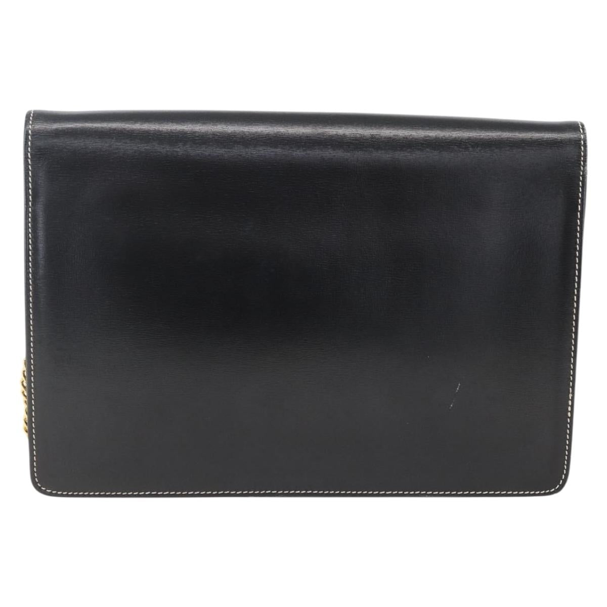 Christian Dior Chain Shoulder Bag Leather Black Gold Auth 157802V