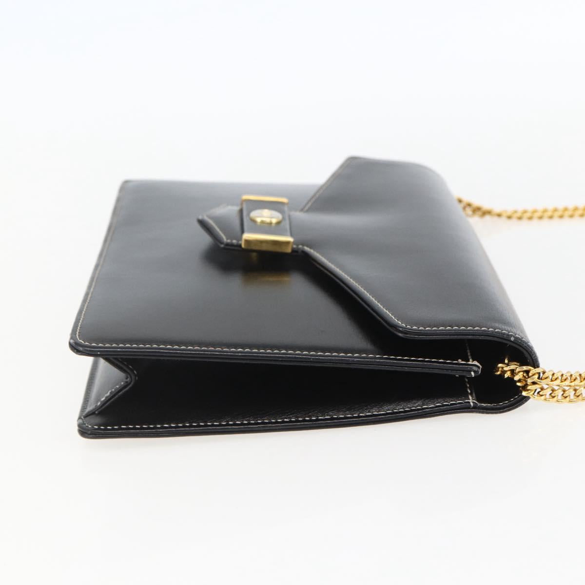 Christian Dior Chain Shoulder Bag Leather Black Gold Auth 157802V