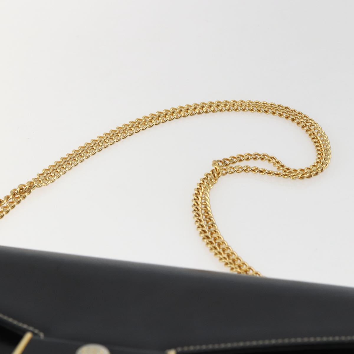 Christian Dior Chain Shoulder Bag Leather Black Gold Auth 157802V