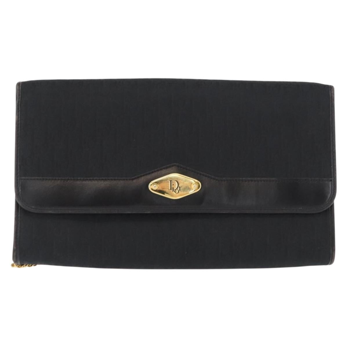 Christian Dior Trotter Canvas Chain Shoulder Bag Black Gold Auth 157803