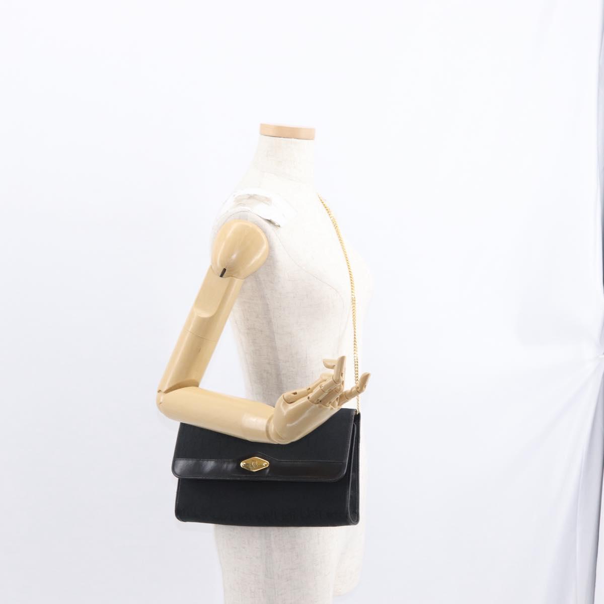 Christian Dior Trotter Canvas Chain Shoulder Bag Black Gold Auth 157803