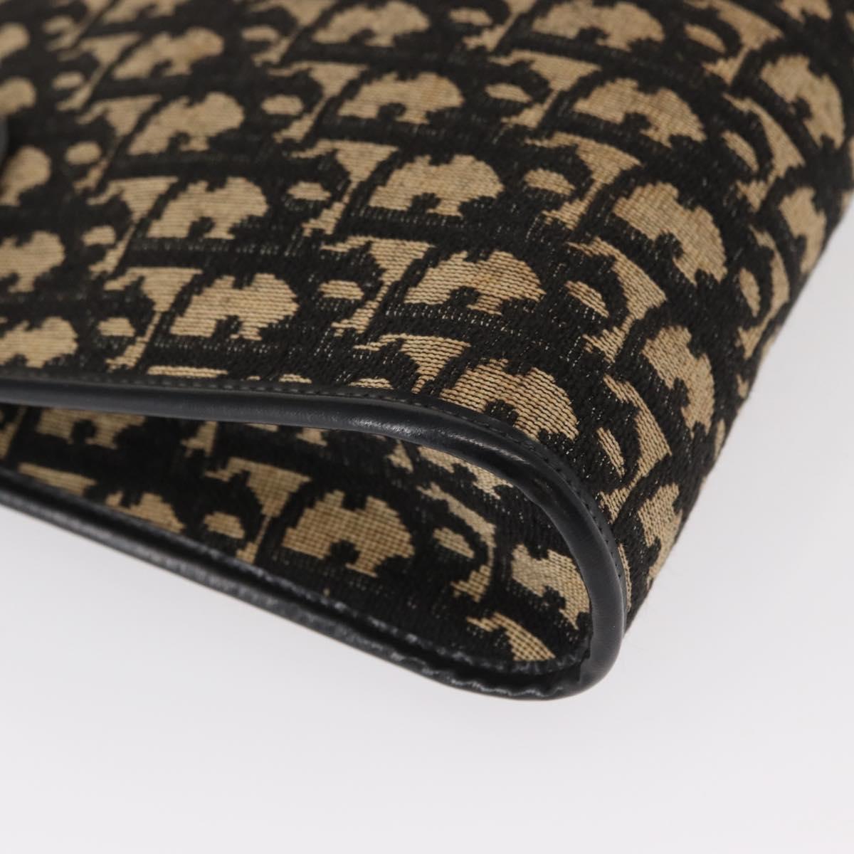 Christian Dior Trotter Canvas Chain Shoulder Bag Black Gold Auth 157804