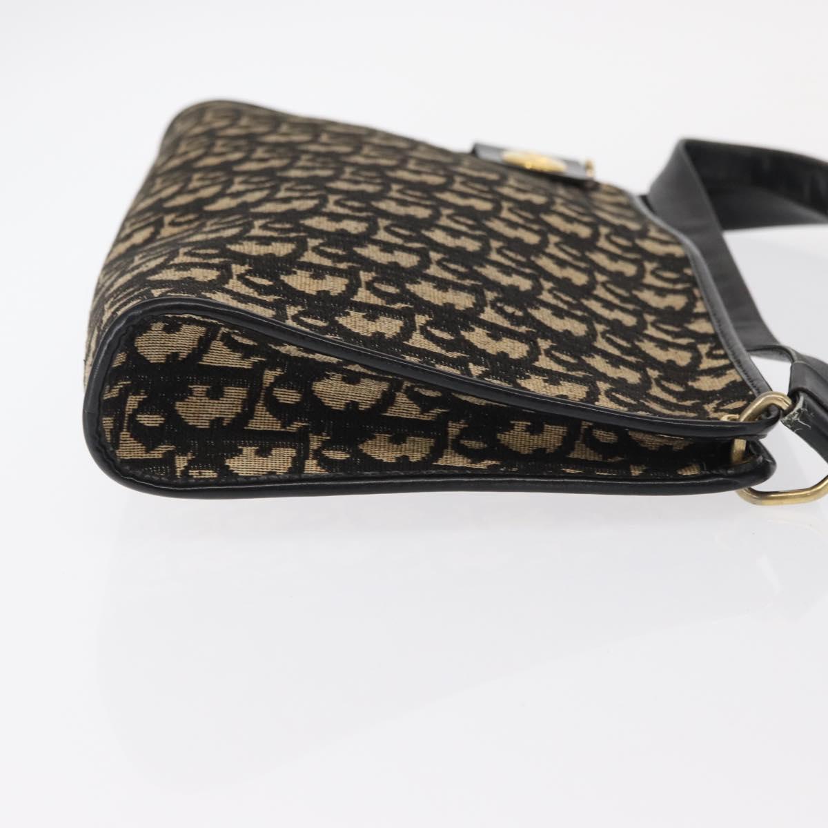 Christian Dior Trotter Canvas Chain Shoulder Bag Black Gold Auth 157804