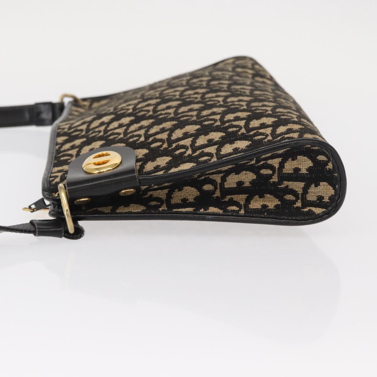 Christian Dior Trotter Canvas Chain Shoulder Bag Black Gold Auth 157804