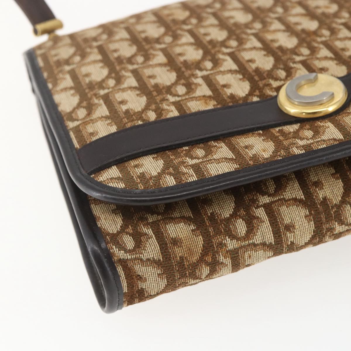 Christian Dior Trotter Canvas Shoulder Bag Beige Gold Auth 157805