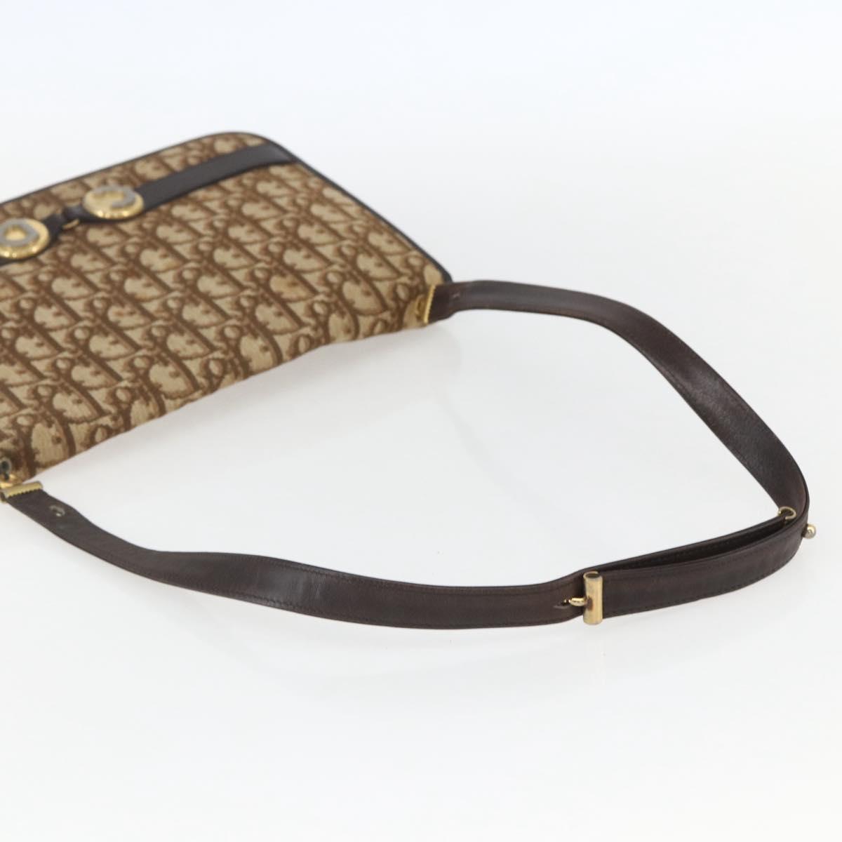 Christian Dior Trotter Canvas Shoulder Bag Beige Gold Auth 157805