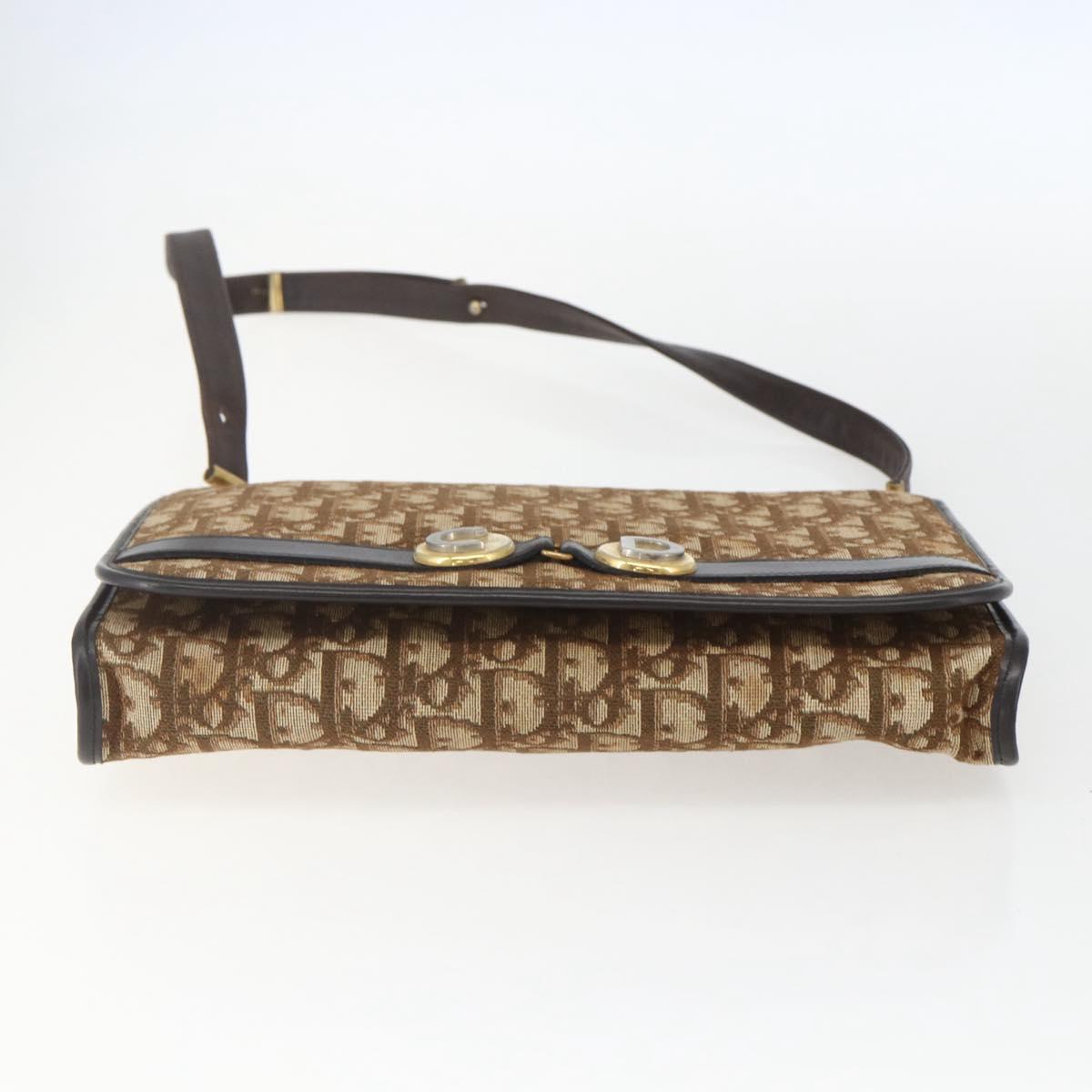 Christian Dior Trotter Canvas Shoulder Bag Beige Gold Auth 157805