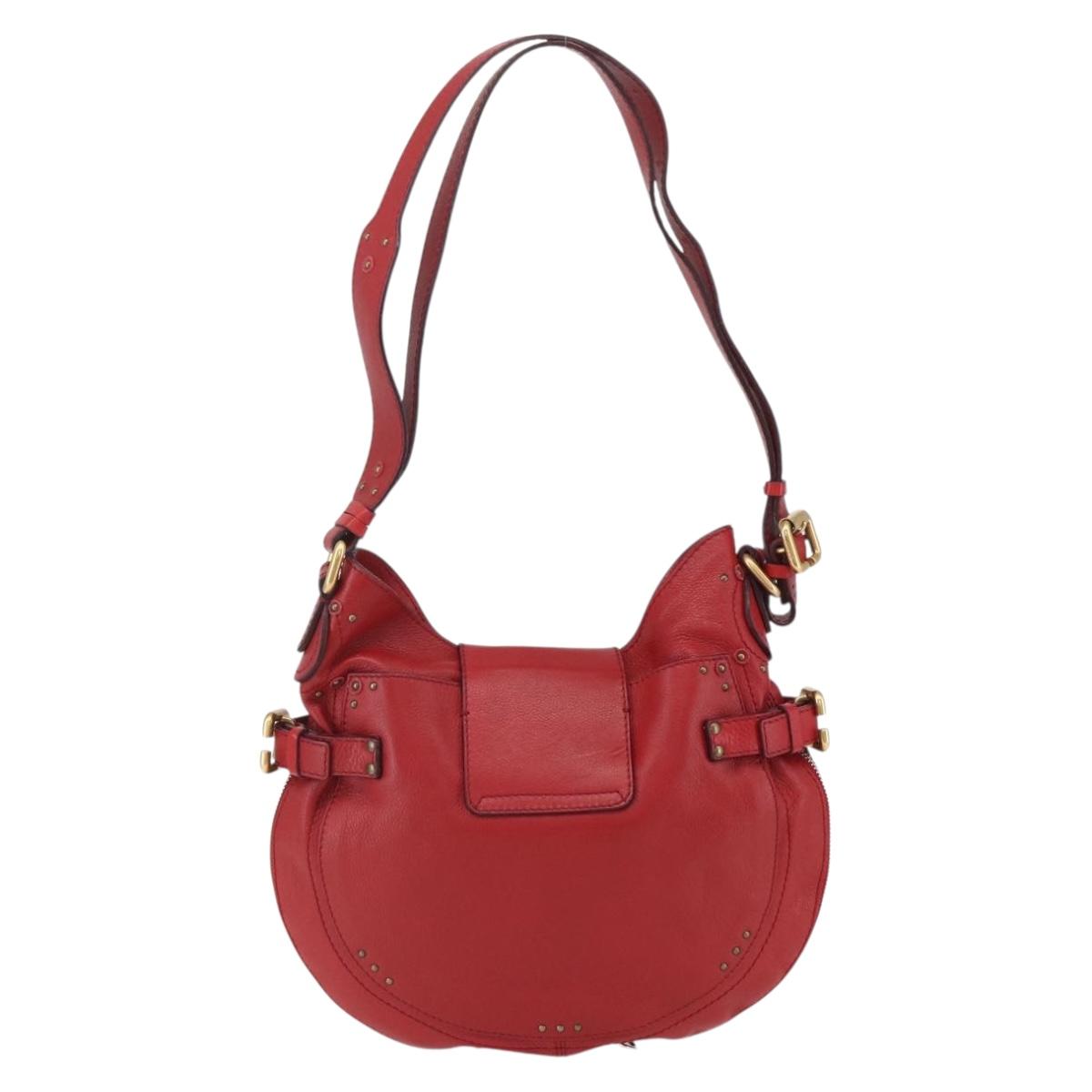 Chloe Paddington Shoulder Bag Leather Red Gold Auth 157807V
