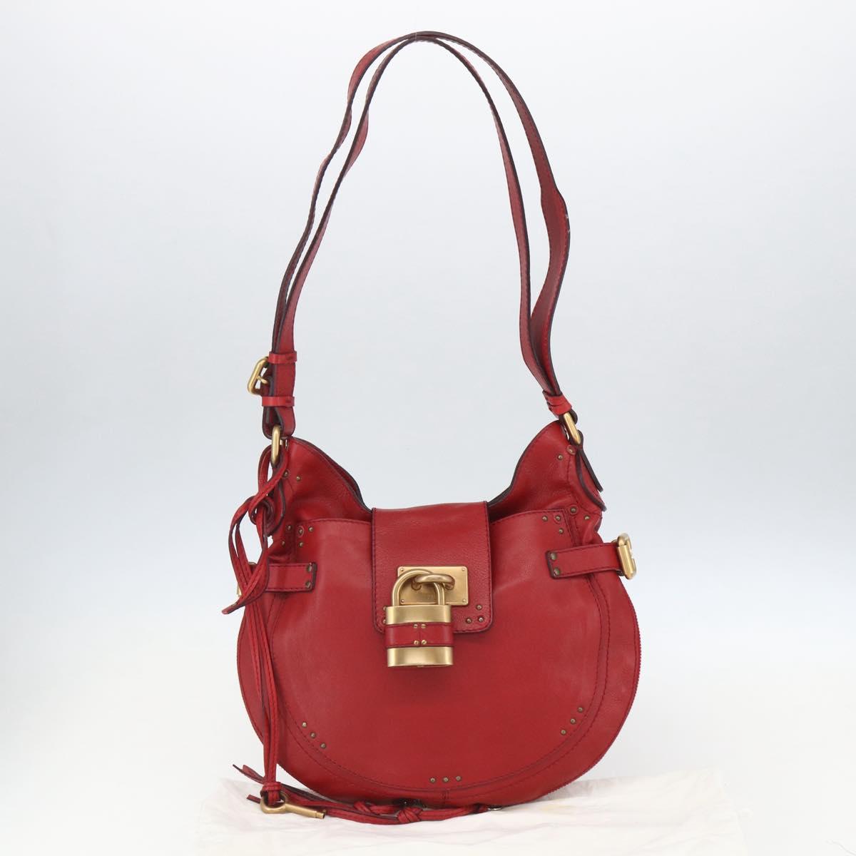Chloe Paddington Shoulder Bag Leather Red Gold Auth 157807V