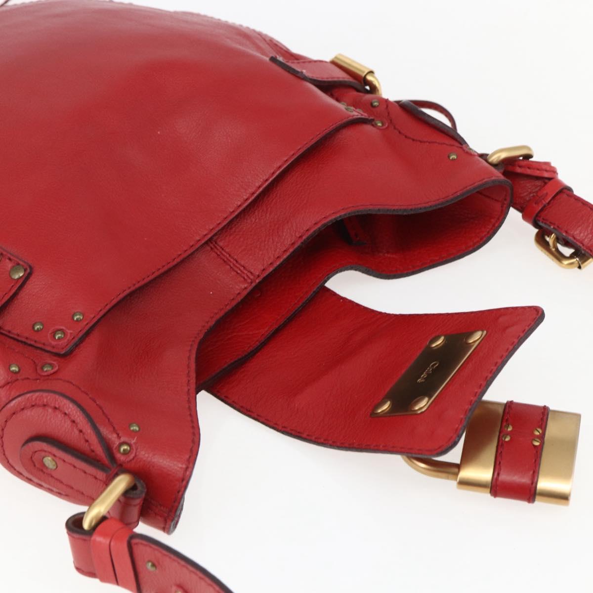 Chloe Paddington Shoulder Bag Leather Red Gold Auth 157807V