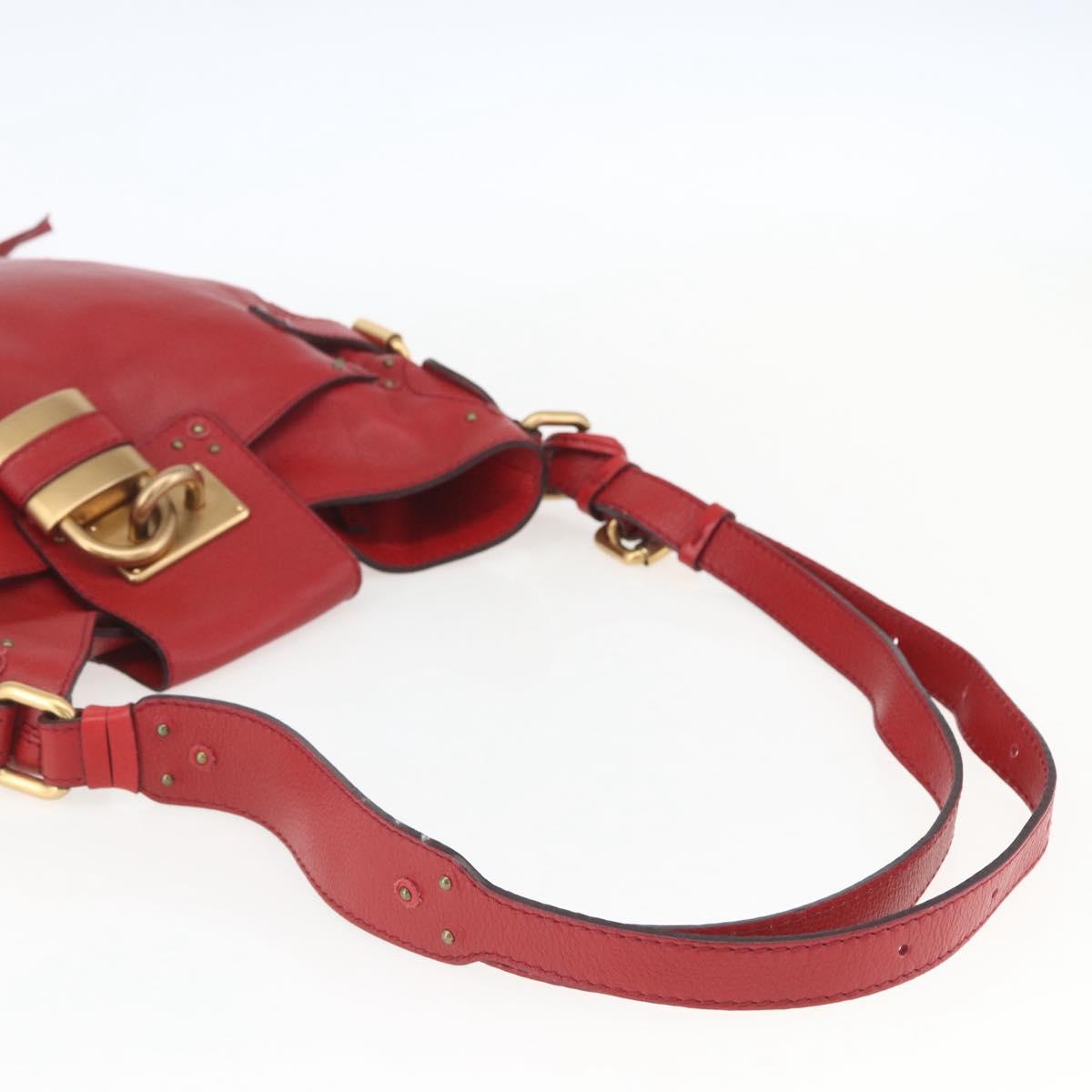 Chloe Paddington Shoulder Bag Leather Red Gold Auth 157807V