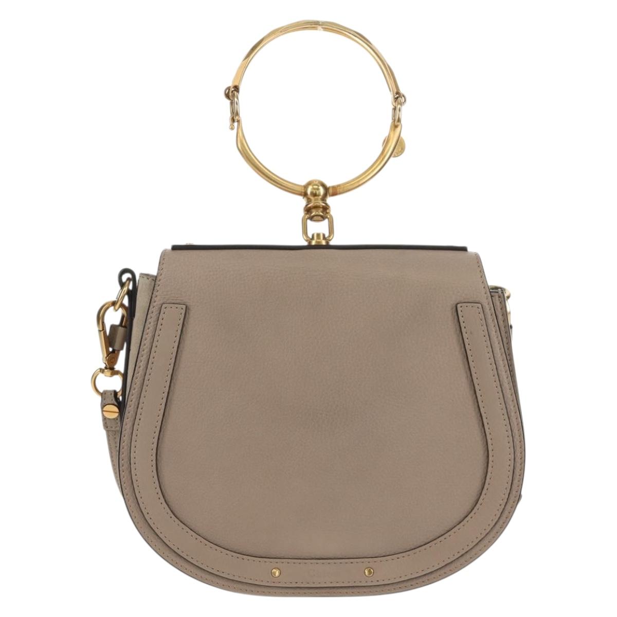 Chloe Nile Medium Bracelet Shoulder Bag Leather Beige Gold Auth 157808