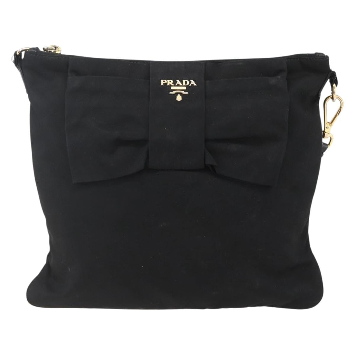 PRADA Shoulder Bag Nylon Black Gold Auth 157828
