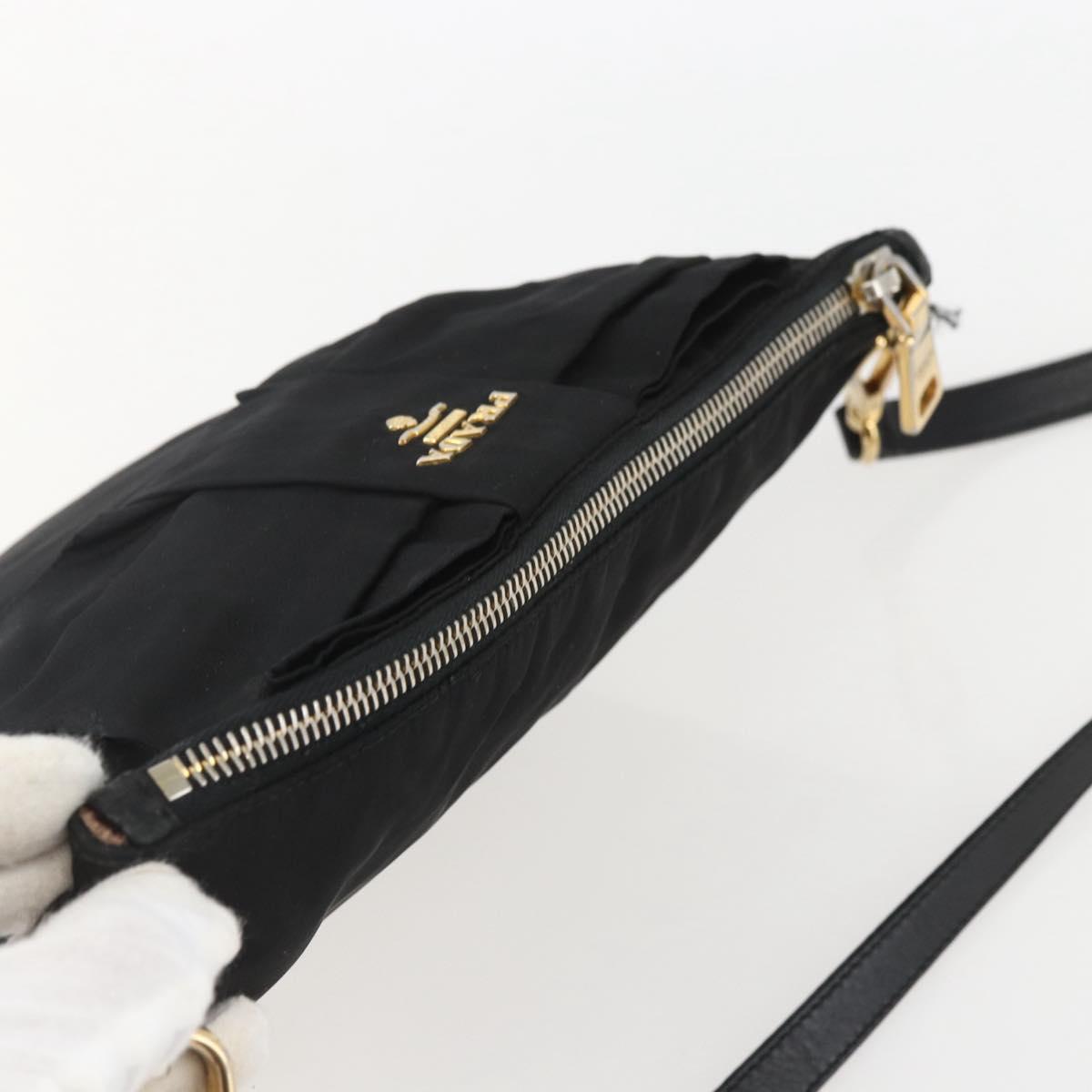 PRADA Shoulder Bag Nylon Black Gold Auth 157828