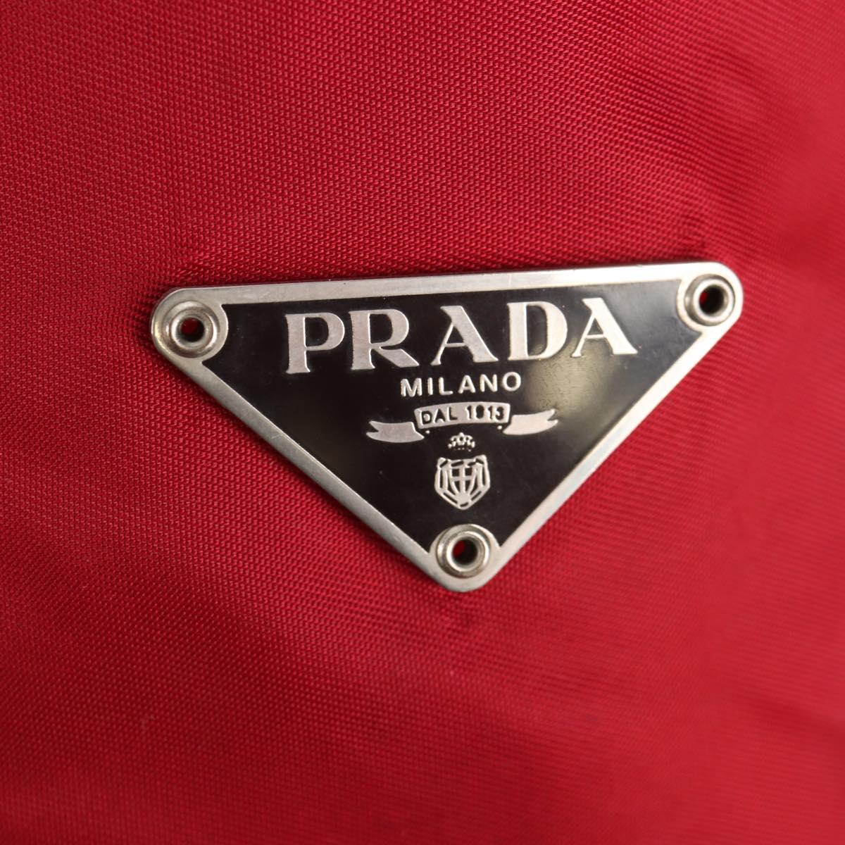 PRADA Shoulder Bag Nylon Red Silver Auth 157829