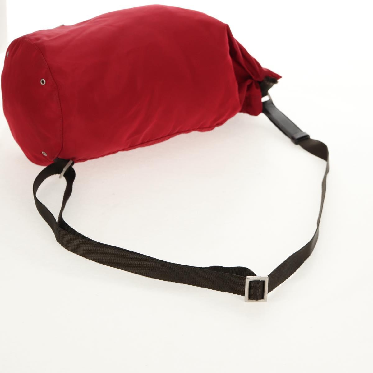 PRADA Shoulder Bag Nylon Red Silver Auth 157829