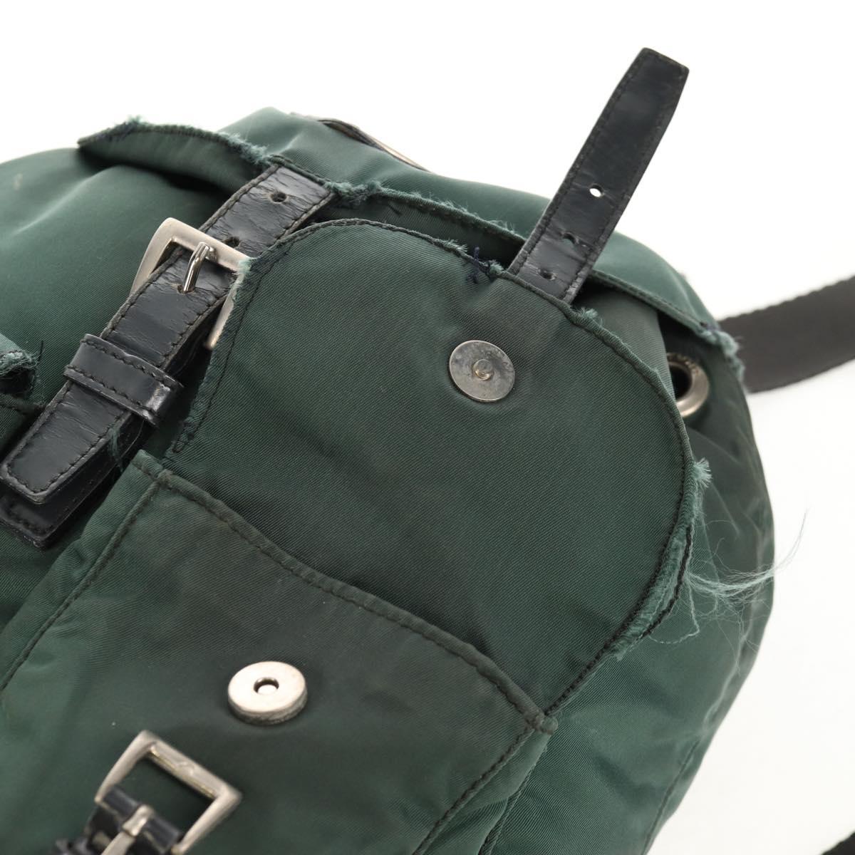 PRADA Backpack Nylon Green Silver Auth 157830