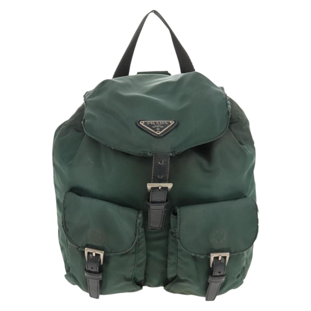PRADA Backpack Nylon Green Silver Auth 157830