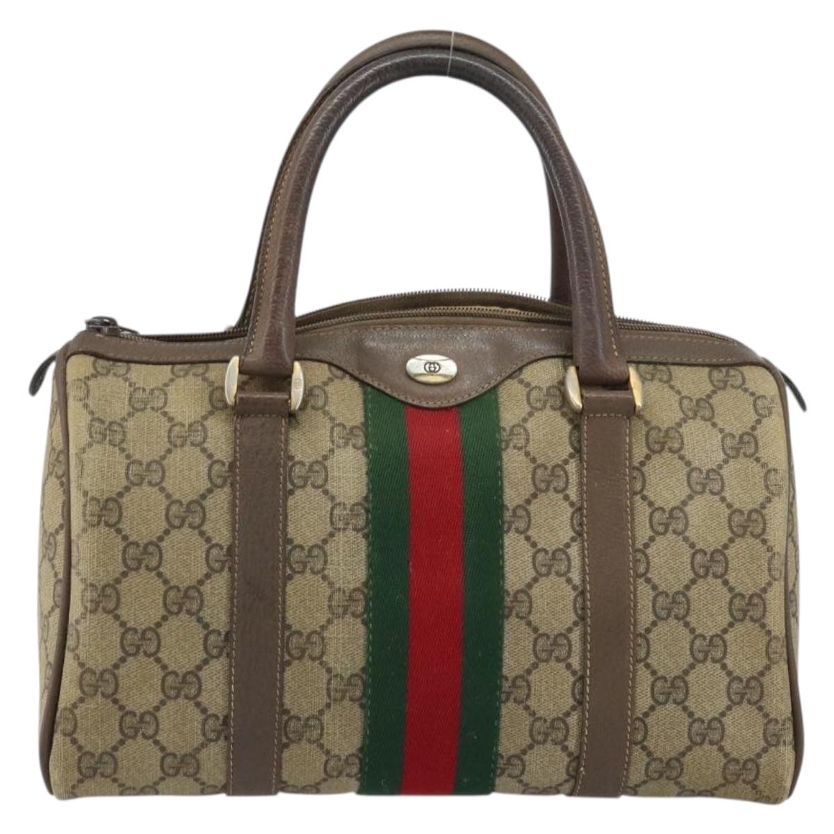 GUCCI GG Supreme Web Sherry Line Bag PVC Beige Gold 116 02 006 Auth 157857