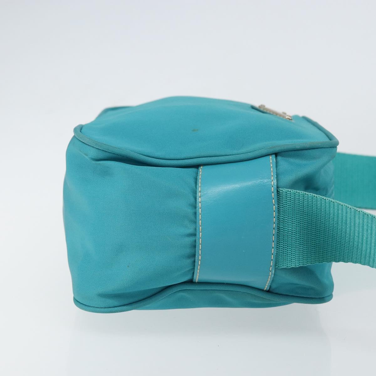 PRADA Shoulder Bag Nylon Turquoise Blue Silver Auth 157870