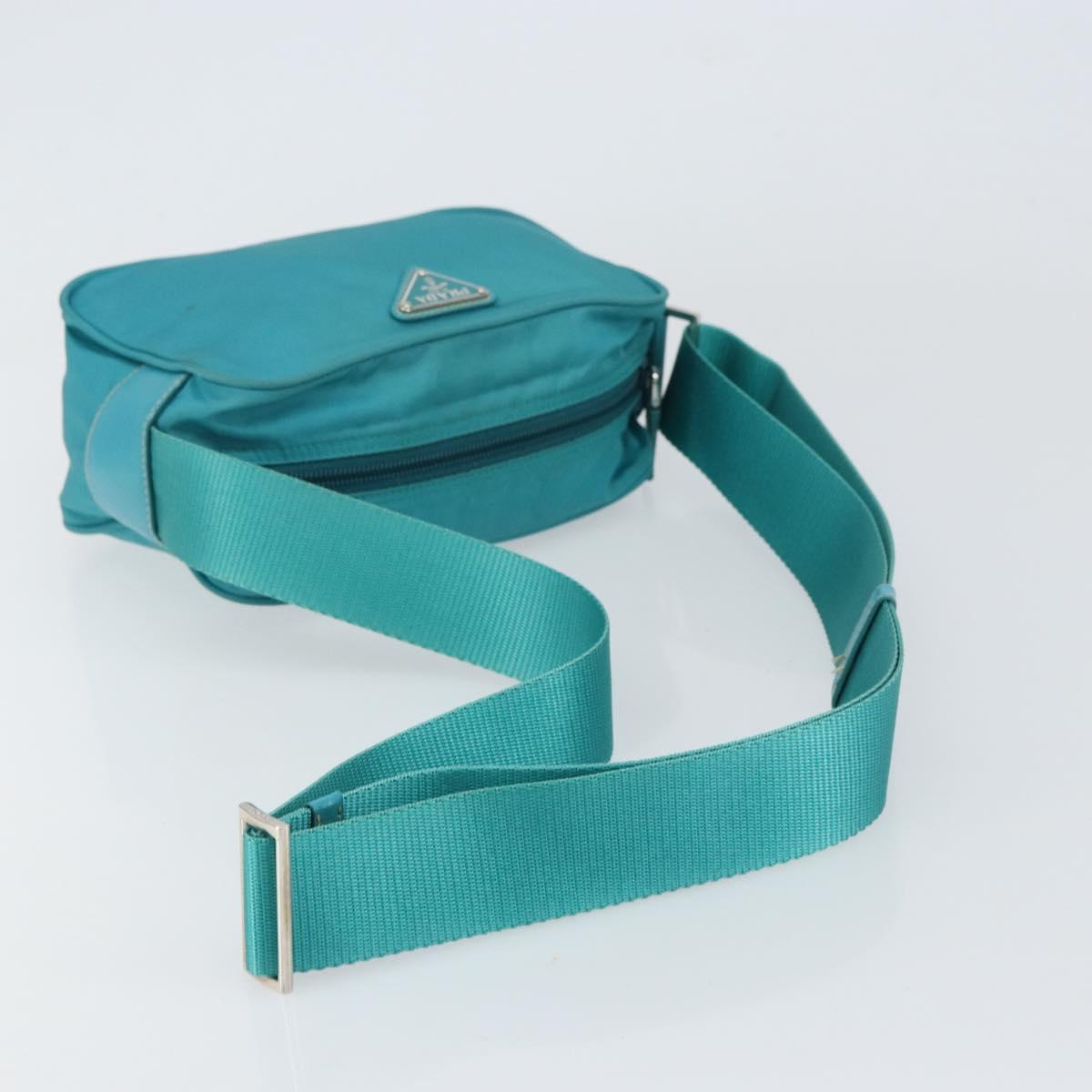 PRADA Shoulder Bag Nylon Turquoise Blue Silver Auth 157870