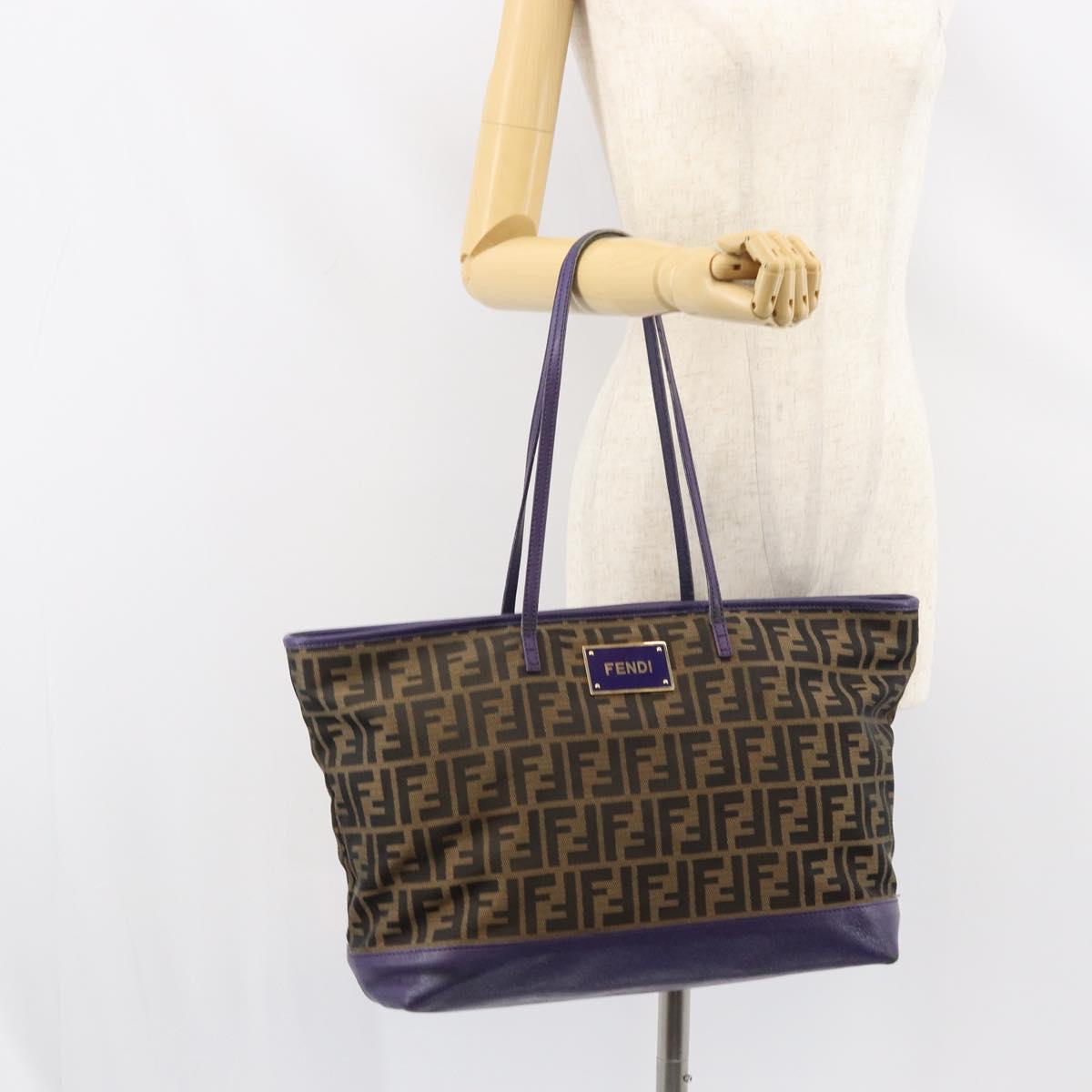 FENDI Zucca Canvas Tote Bag Black Brown Purple Auth 157871