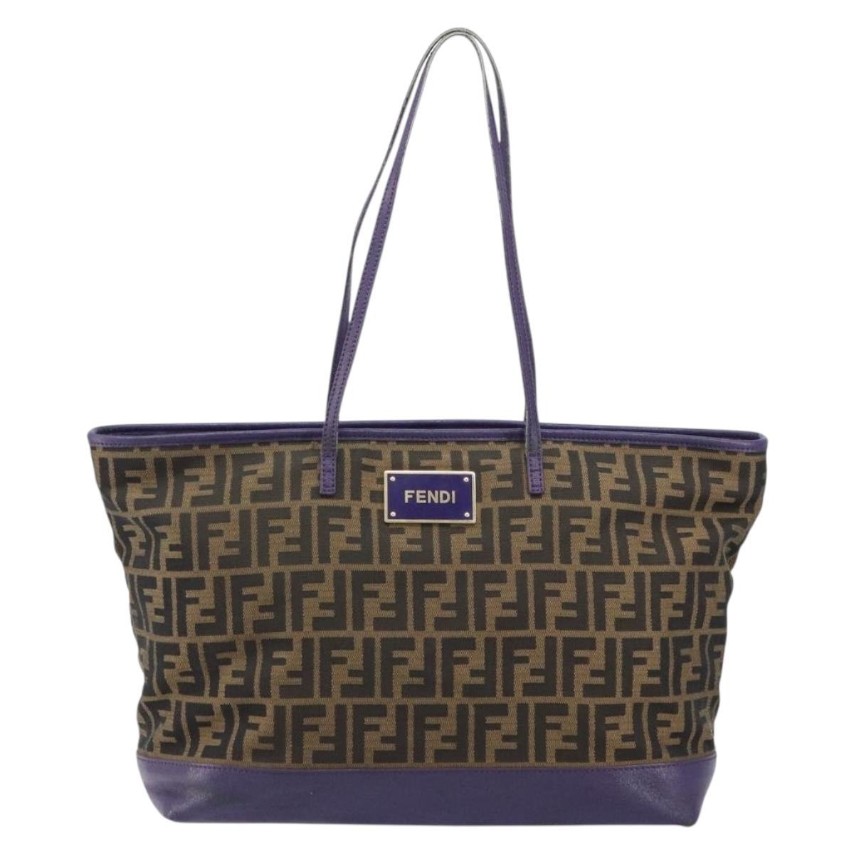 FENDI Zucca Canvas Tote Bag Black Brown Purple Auth 157871