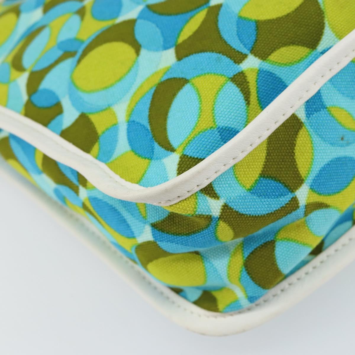 CELINE Circle Shoulder Bag Canvas Leather Blue Light green Auth 157872