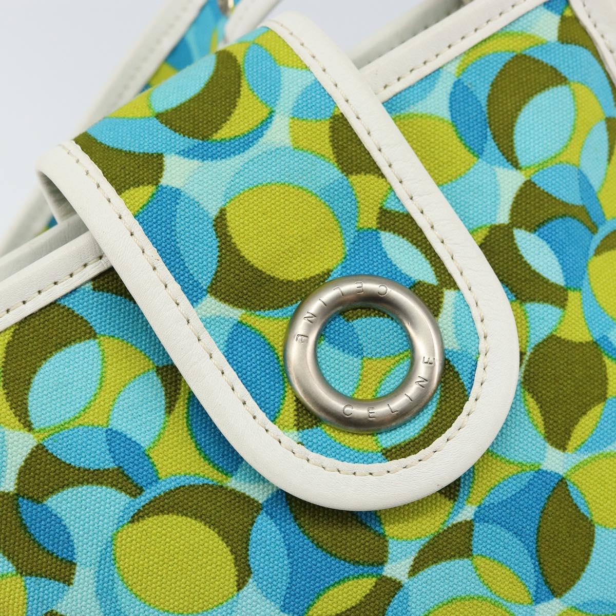 CELINE Circle Shoulder Bag Canvas Leather Blue Light green Auth 157872