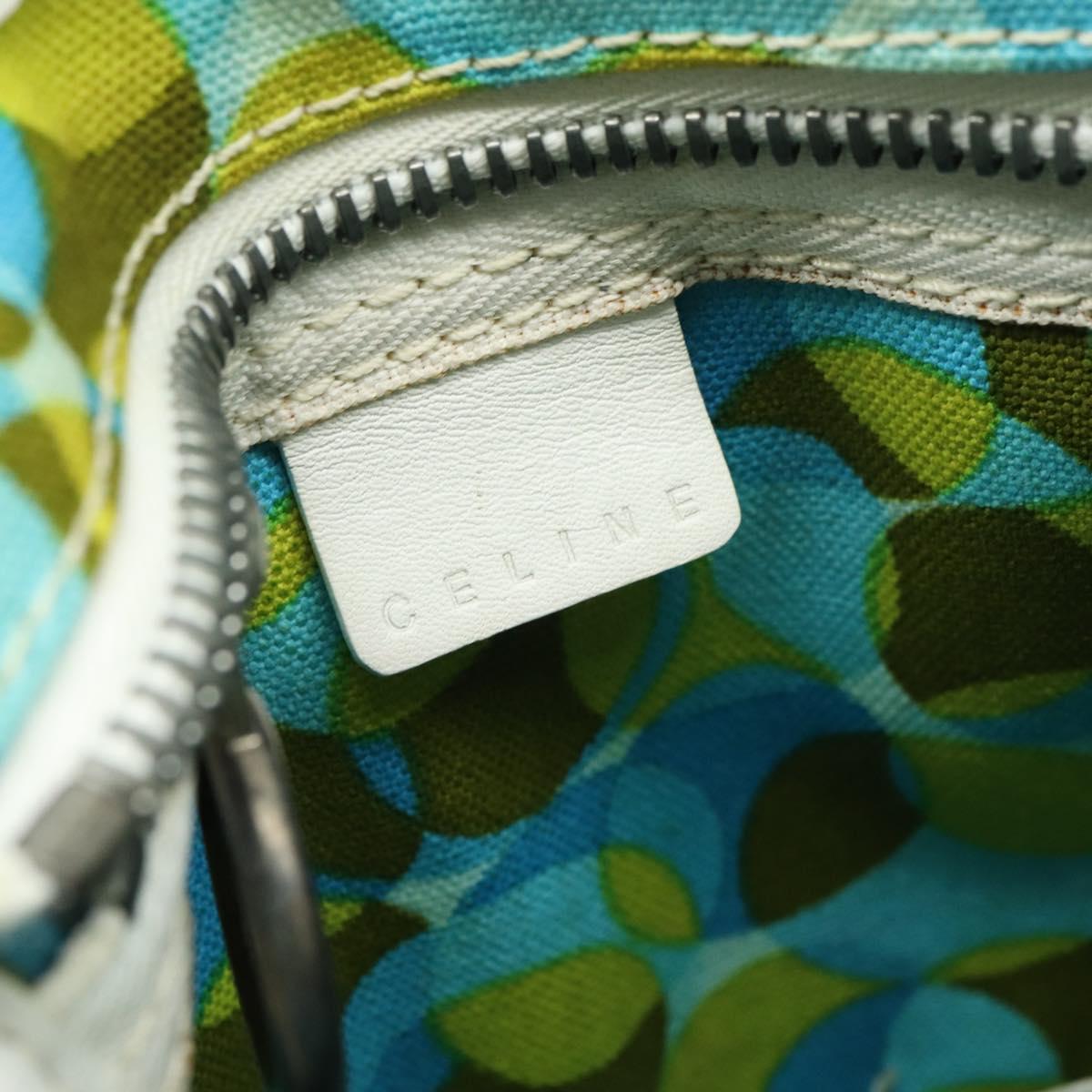 CELINE Circle Shoulder Bag Canvas Leather Blue Light green Auth 157872