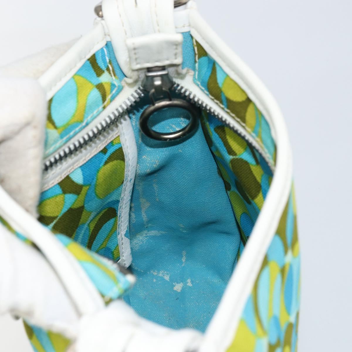 CELINE Circle Shoulder Bag Canvas Leather Blue Light green Auth 157872