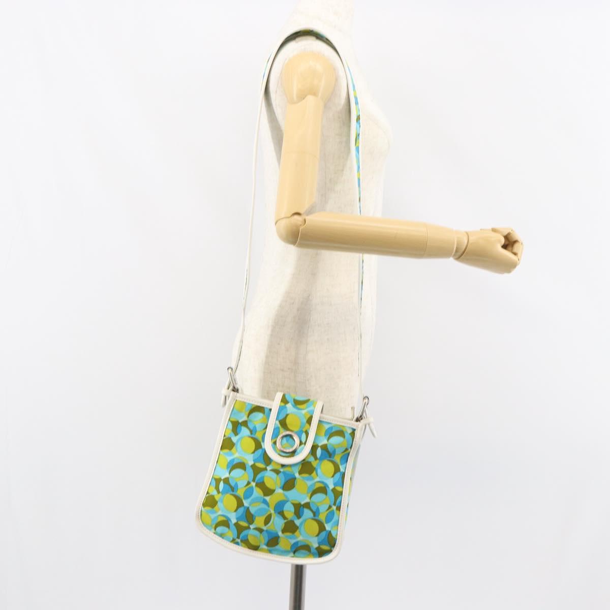 CELINE Circle Shoulder Bag Canvas Leather Blue Light green Auth 157872