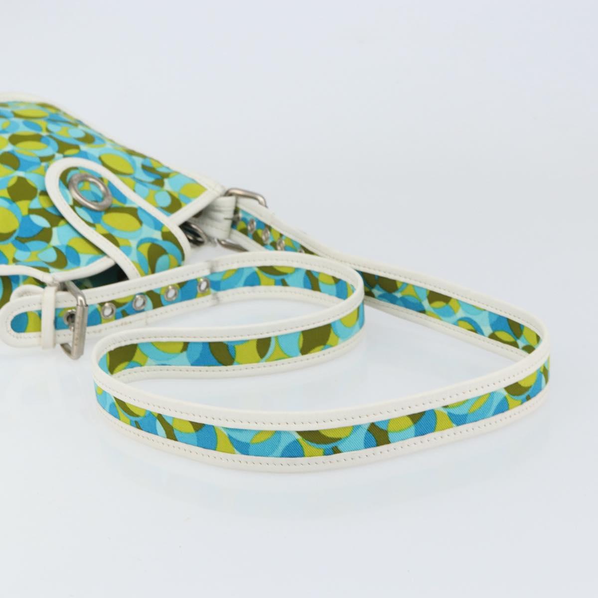 CELINE Circle Shoulder Bag Canvas Leather Blue Light green Auth 157872