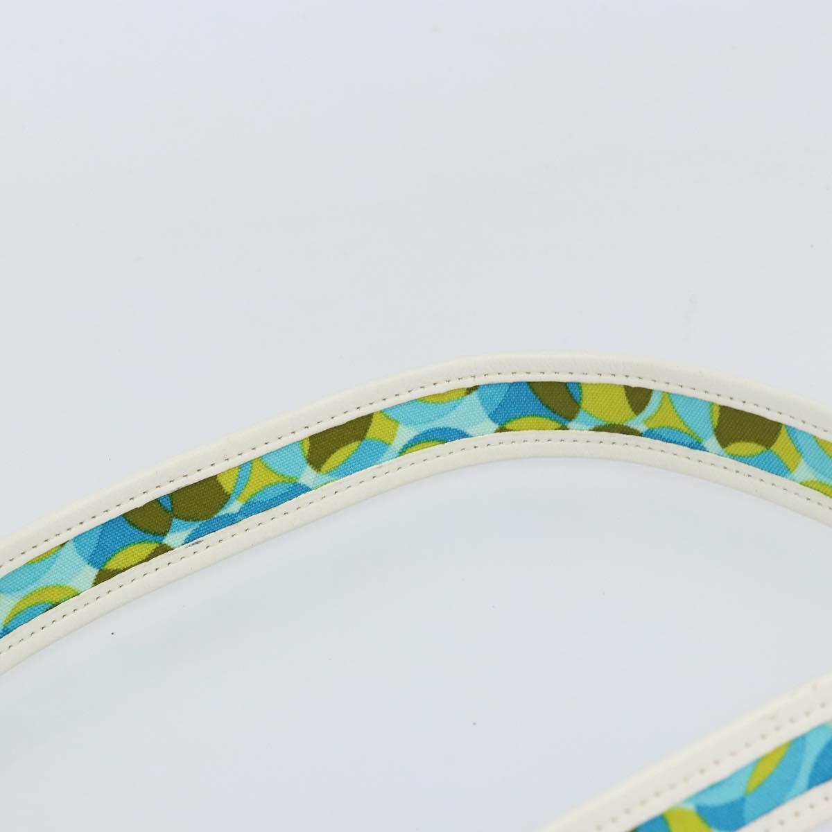 CELINE Circle Shoulder Bag Canvas Leather Blue Light green Auth 157872