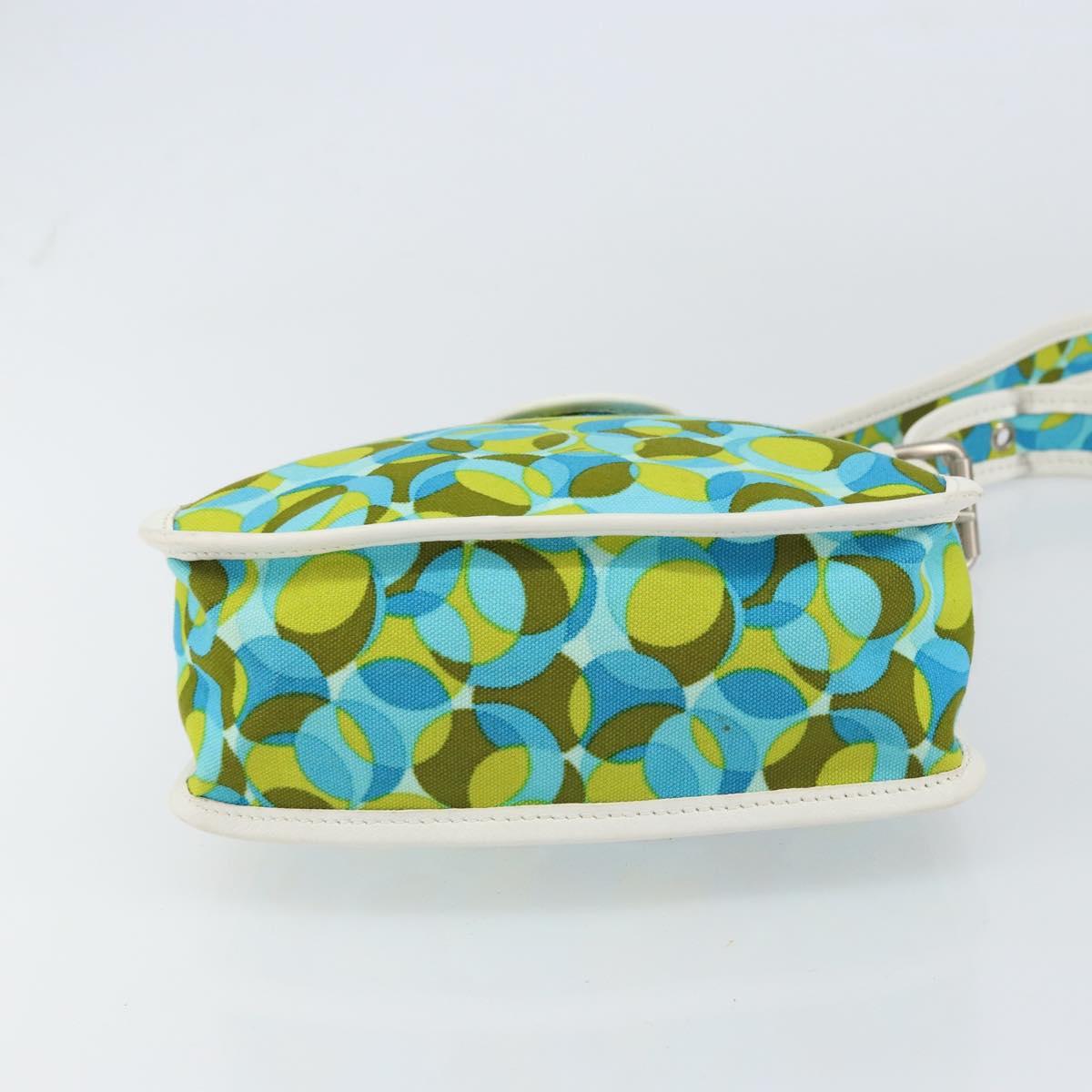 CELINE Circle Shoulder Bag Canvas Leather Blue Light green Auth 157872