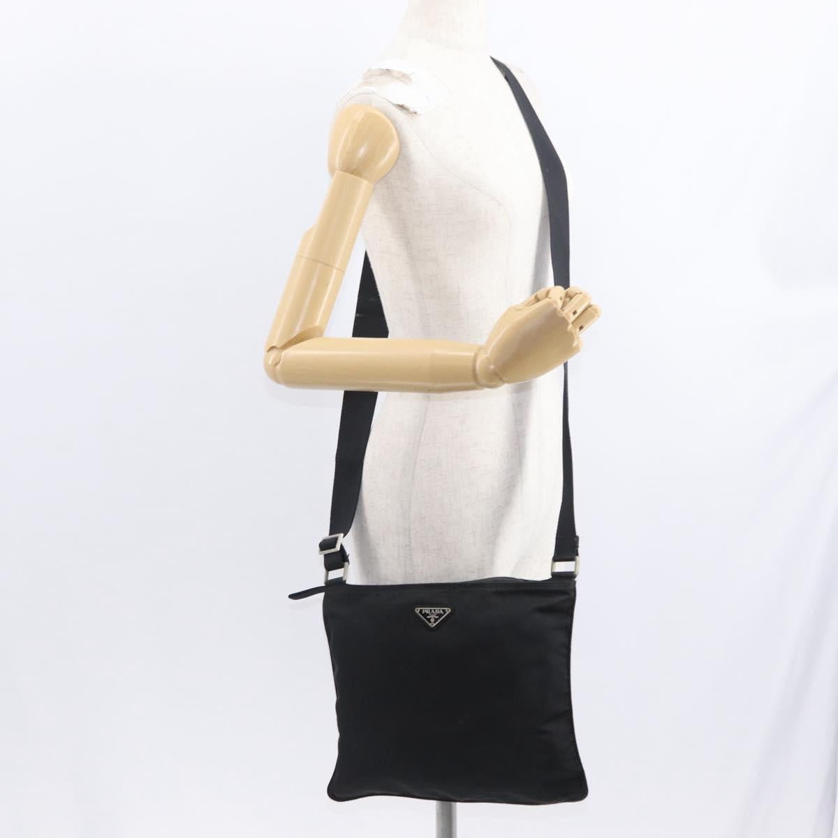 PRADA Shoulder Bag Nylon Black Silver Auth 157878