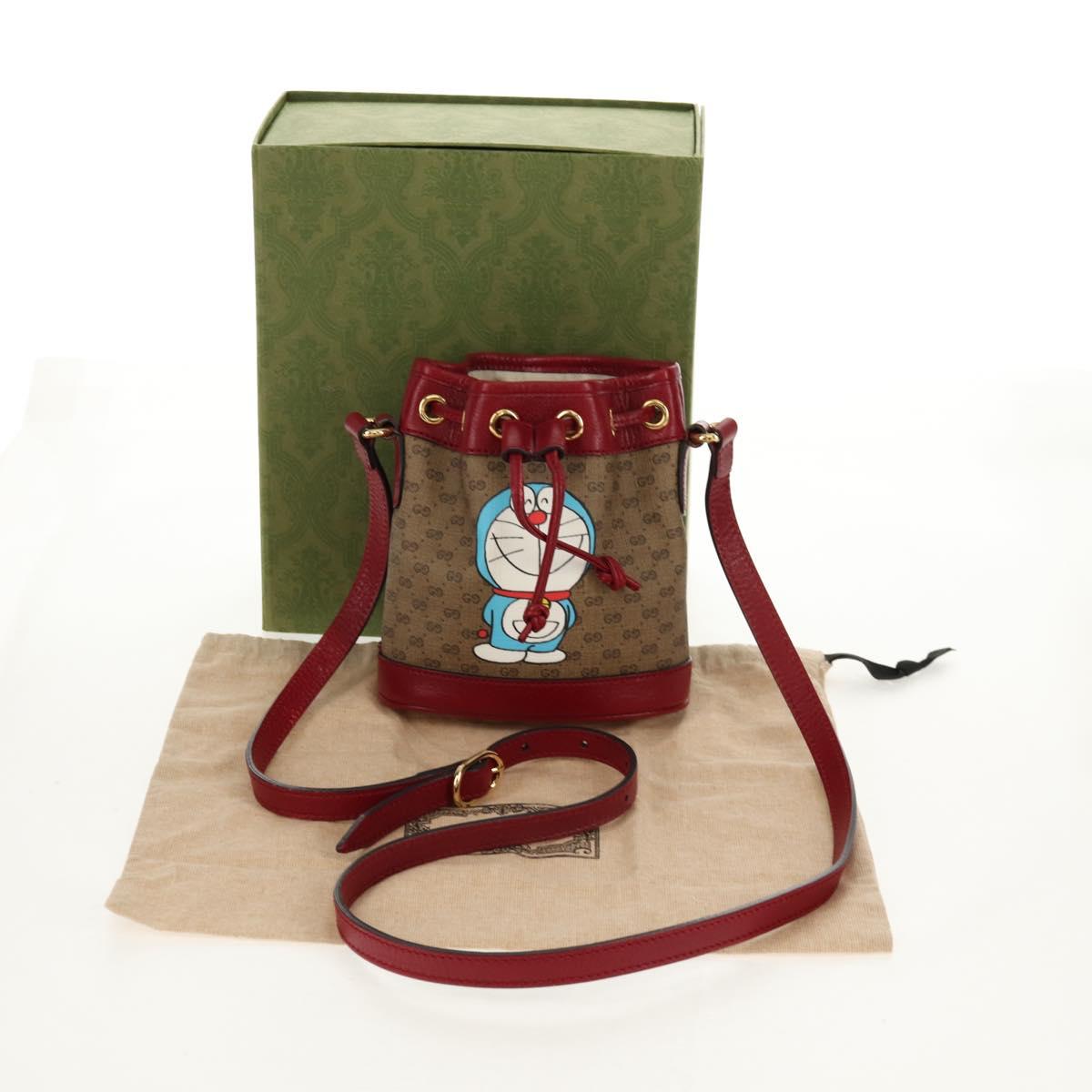 GUCCI Micro GG Supreme Doraemon Mini Bucket Bag PVC Beige 647801 Auth 157883SM