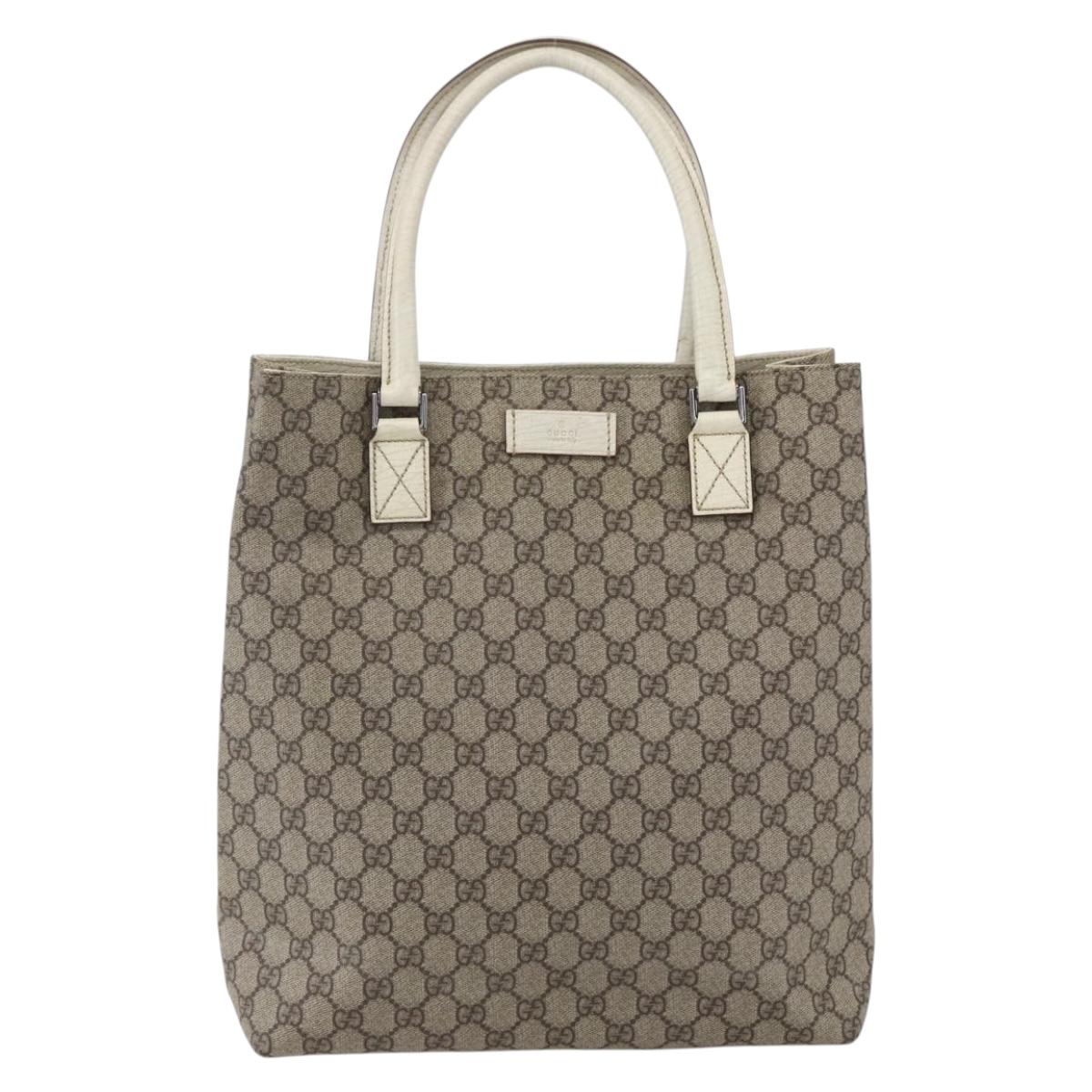 GUCCI GG Supreme Tote Bag PVC Beige Silver 131220 Auth 157900