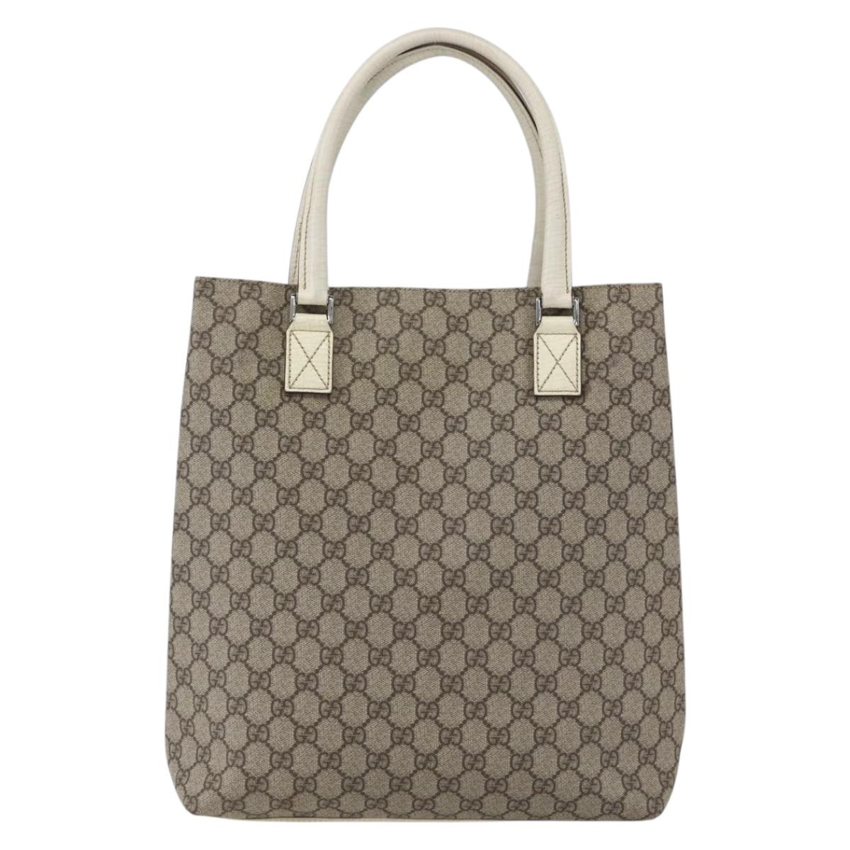 GUCCI GG Supreme Tote Bag PVC Beige Silver 131220 Auth 157900