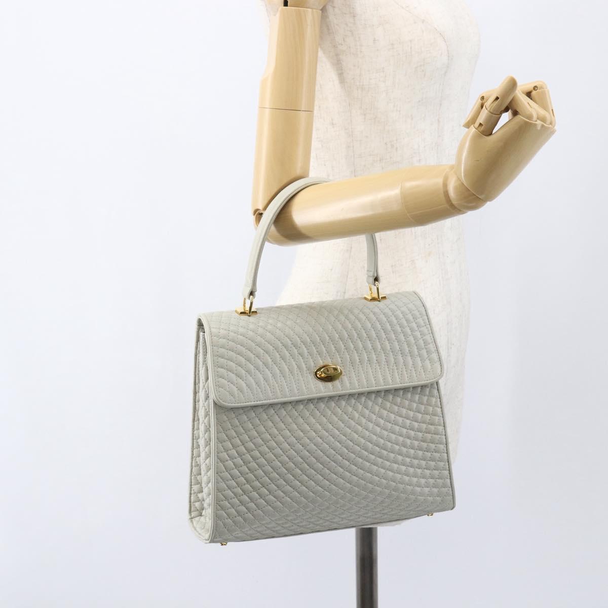 BALLY Hand Bag Leather Ivory Gold Auth 157907