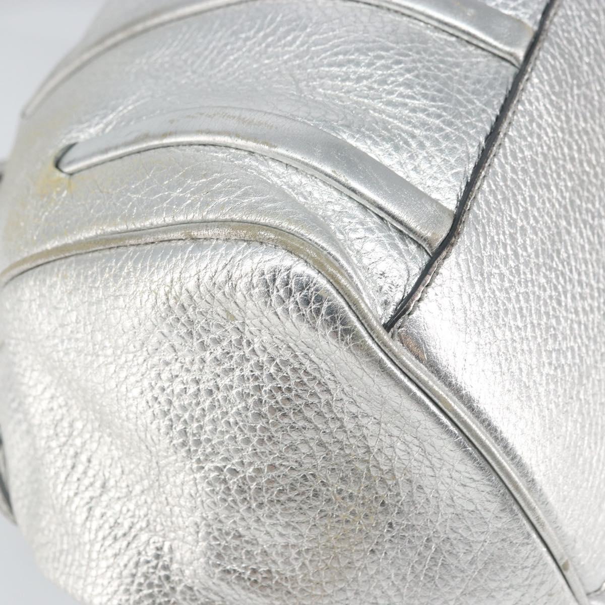 CELINE Hand Bag Leather Silver Auth 157912